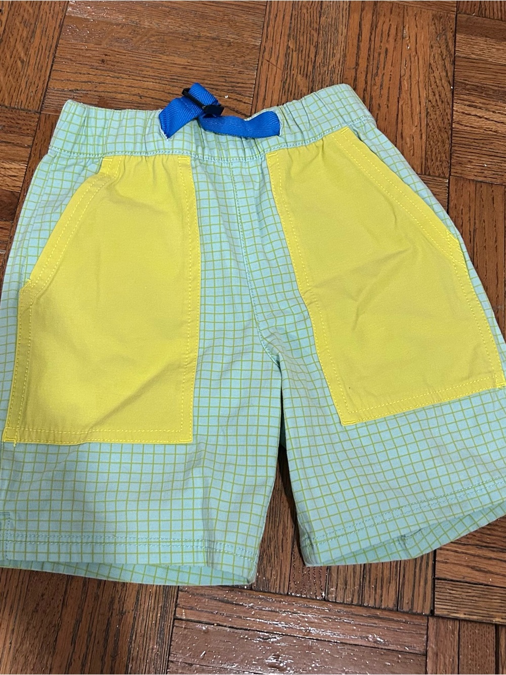 Hanna Andersson Yellow Pocket Grid-Pattern Kids Shorts